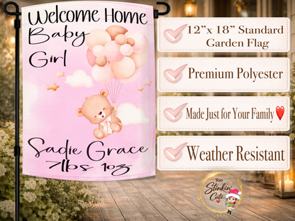 Personalized newborn keepsake garden flag with clouds and stars theme