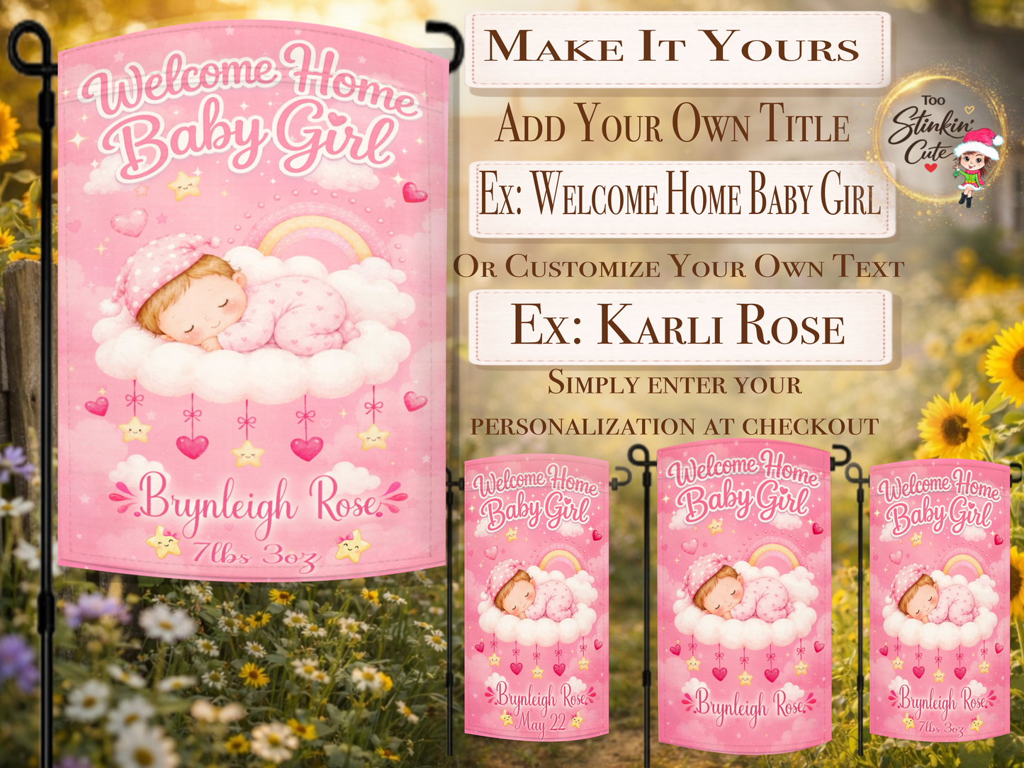 custom newborn baby girl birth announcement flag