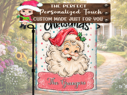 Personalized Pink and Teal Santa Flag