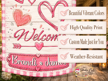 Romantic Valentine porch flag customized with two names