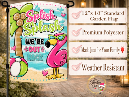 Funny pool décor flag for patios and pool areas.