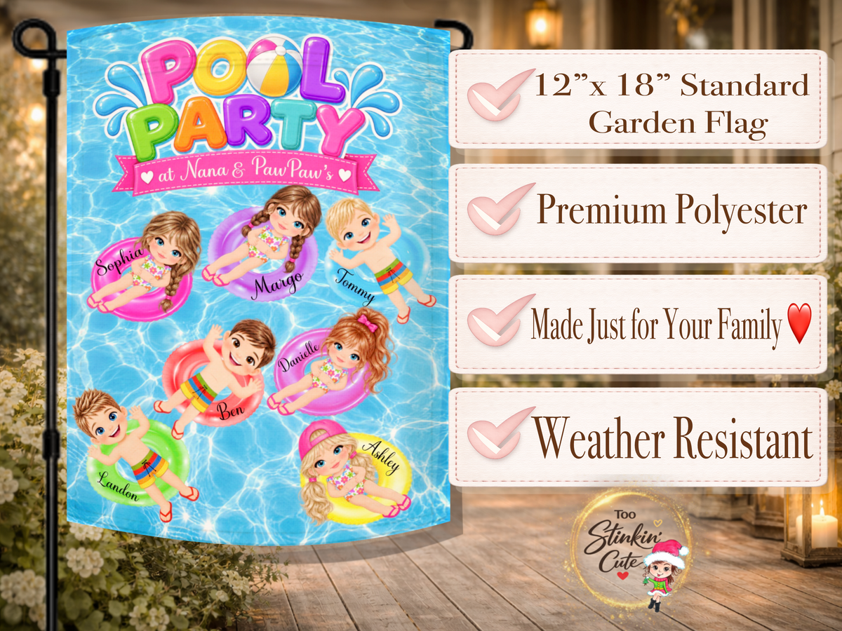 Grandparents Pool Party Garden Flag