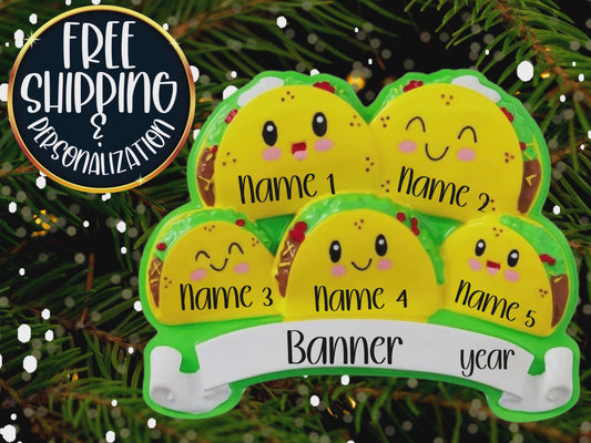 Taco Family of 5 Personalized Christmas Ornament
