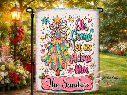 Personalized Oh Come Let Us Adore Him Garden Flag