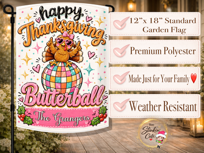 Sassy Turkey Family Name Garden Flag