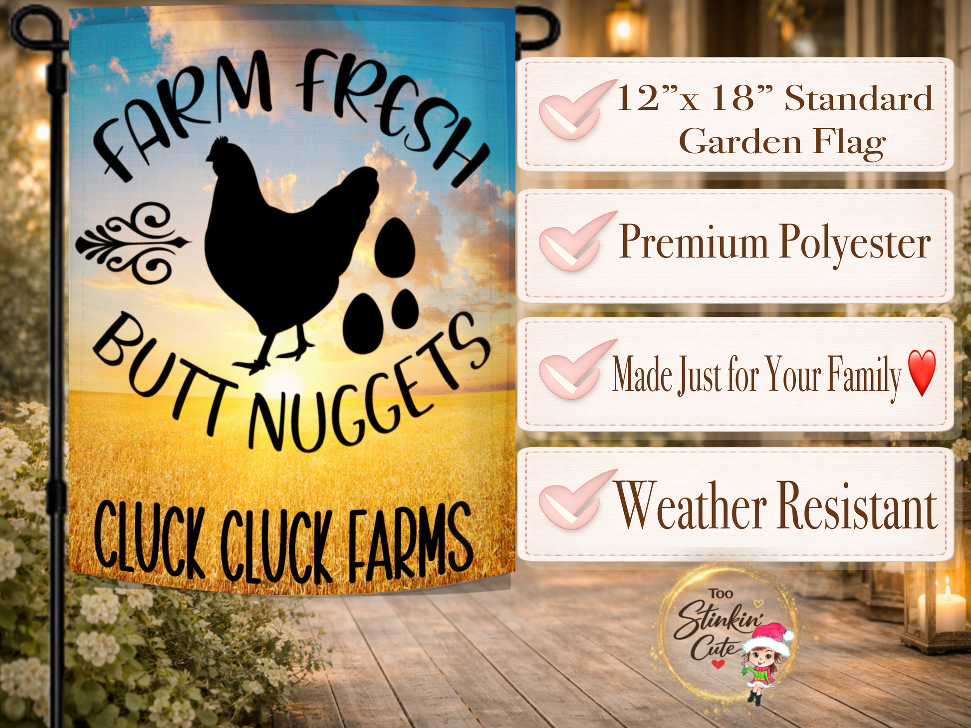Funny chicken coop yard décor flag for backyard farms and egg sellers