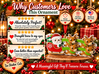 Personalized Santa Sleigh Reindeer Family of 4 Christmas Ornament – Custom Five Names, Holiday Family Keepsake