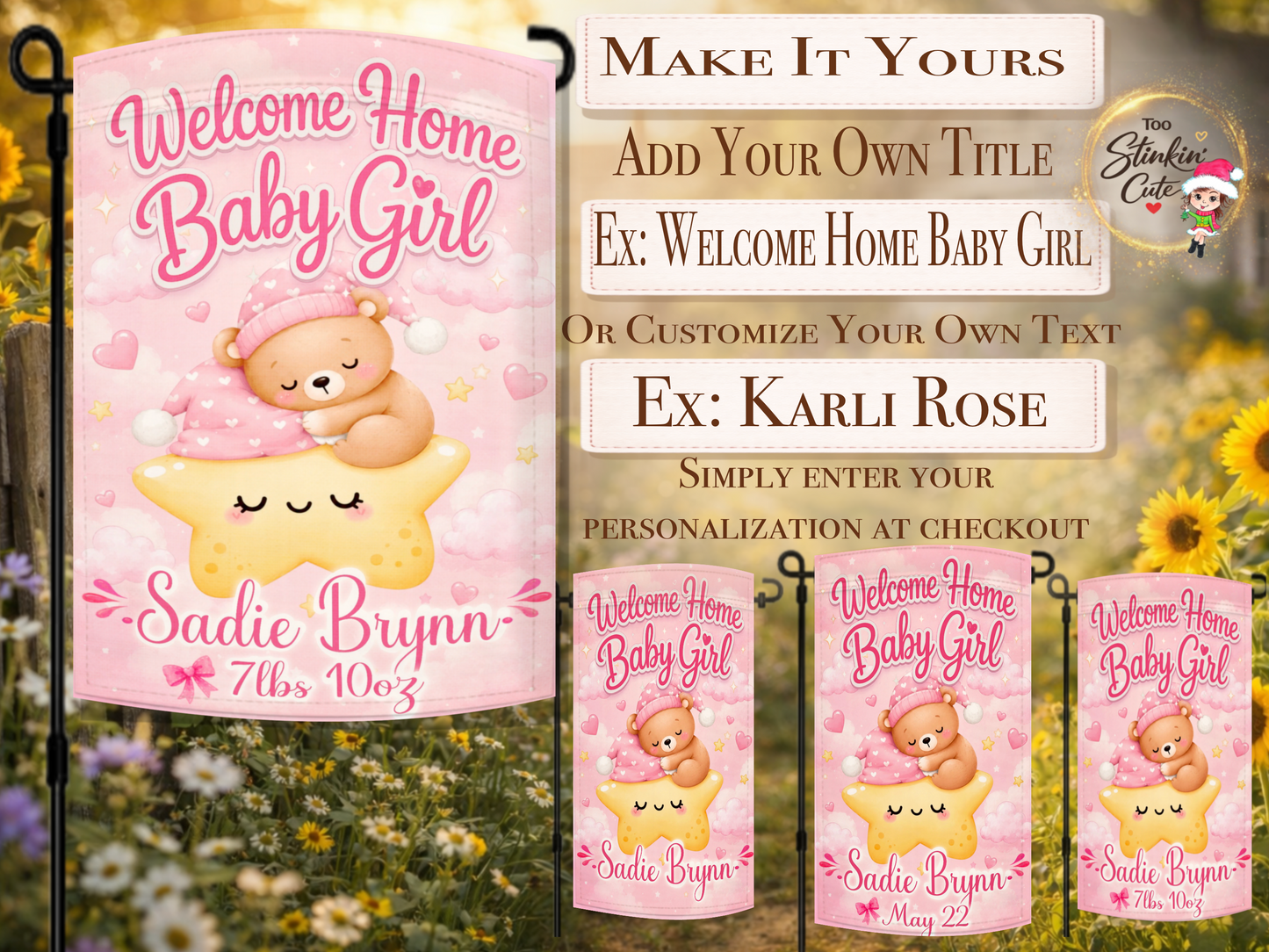 custom newborn baby girl birth announcement flag
