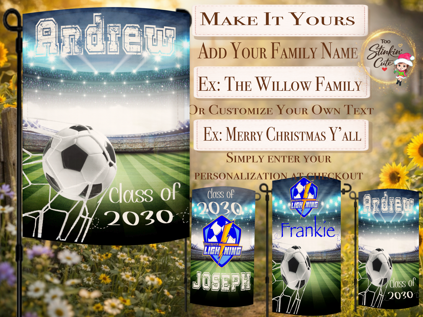 Custom soccer player senior yard flag with graduation year