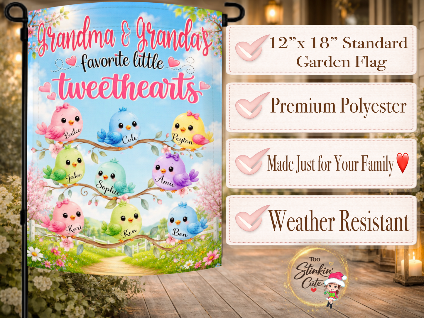 Spring floral bird family yard flag