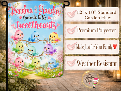 Spring floral bird family yard flag
