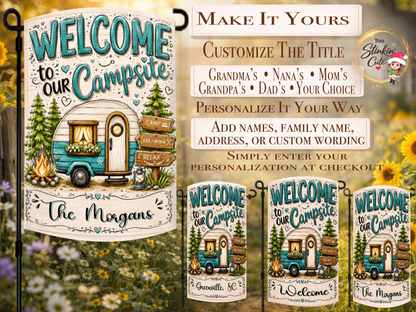 Custom Family Name Camper Garden Flag