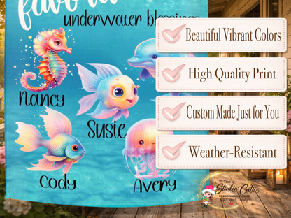 Whimsical sea life garden décor flag with grandchildren names