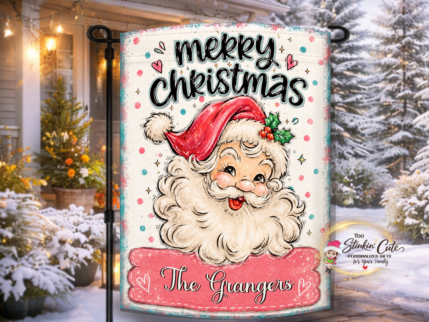 Personalized Merry Christmas Santa Garden Flag