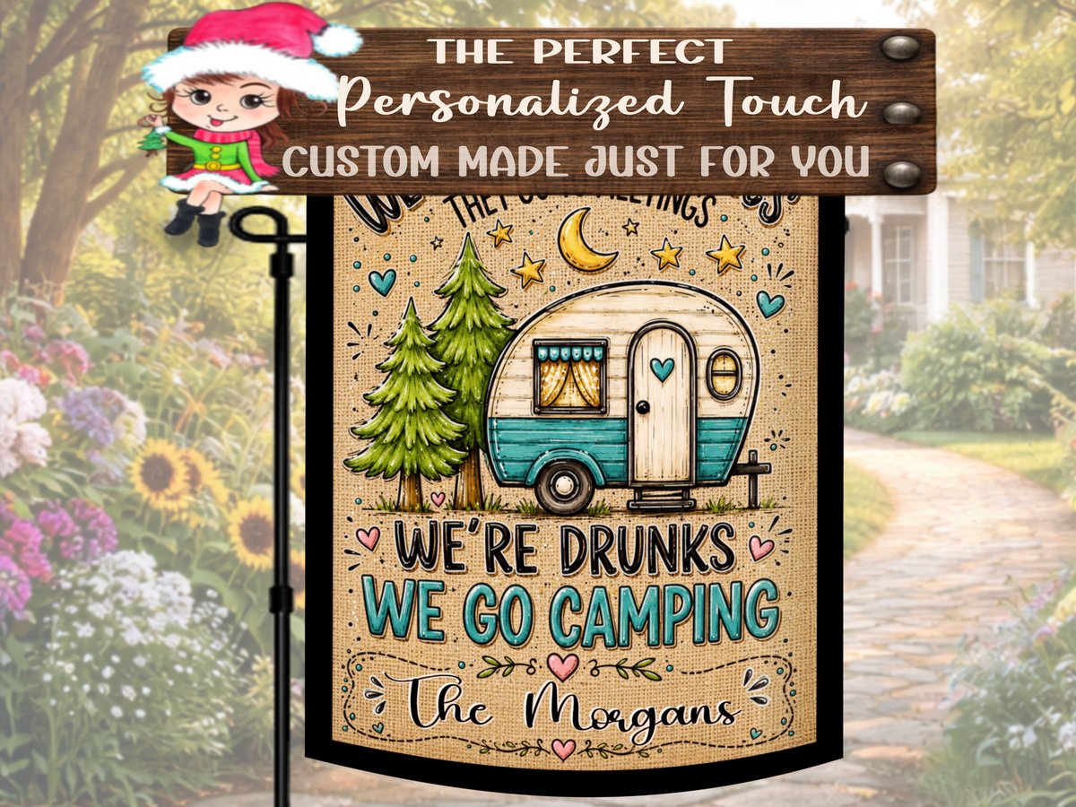 Funny Retro Camper Family Name Flag