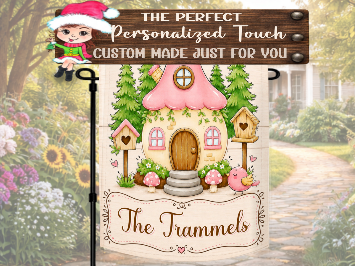 Cute Birdhouse and Cottage Yard Flag