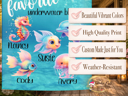 Beach inspired outdoor flag with dolphin jellyfish and seahorse