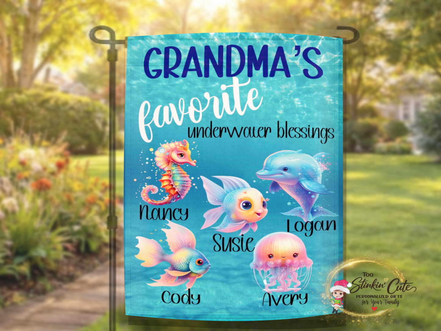 Cute underwater blessings garden flag for Grandma and grandkids