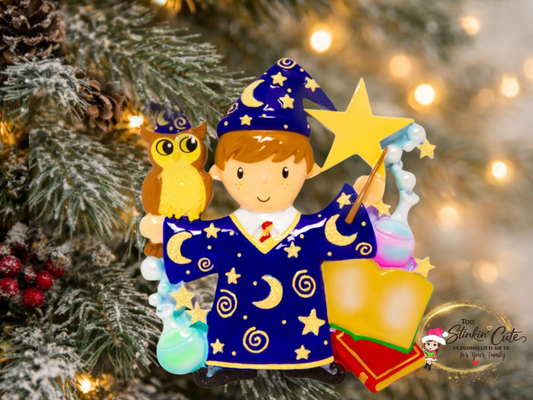 Personalized Boy Wizard Ornament | Custom Name & Year Christmas Keepsake Gift