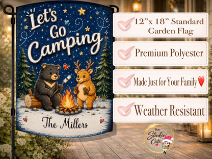 Cute Camping Animals and Campfire Flag