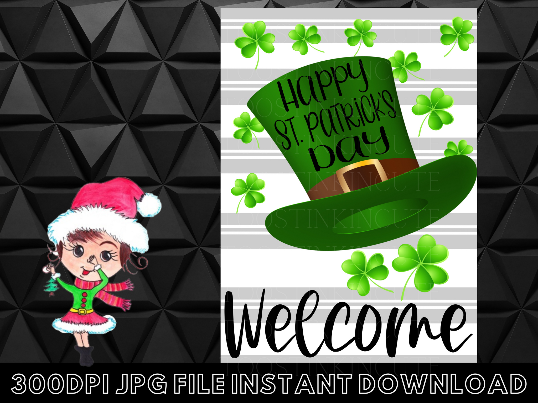 Striped St Patricks Day Garden Flag Digital Download|JPG|Burlap Shamrock Hat|Burlap Banner|Lucky PNG|Sublimation Design|PNG Dtf Design
