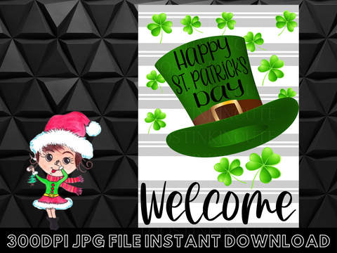 Striped St Patricks Day Garden Flag Digital Download|JPG|Burlap Shamrock Hat|Burlap Banner|Lucky PNG|Sublimation Design|PNG Dtf Design