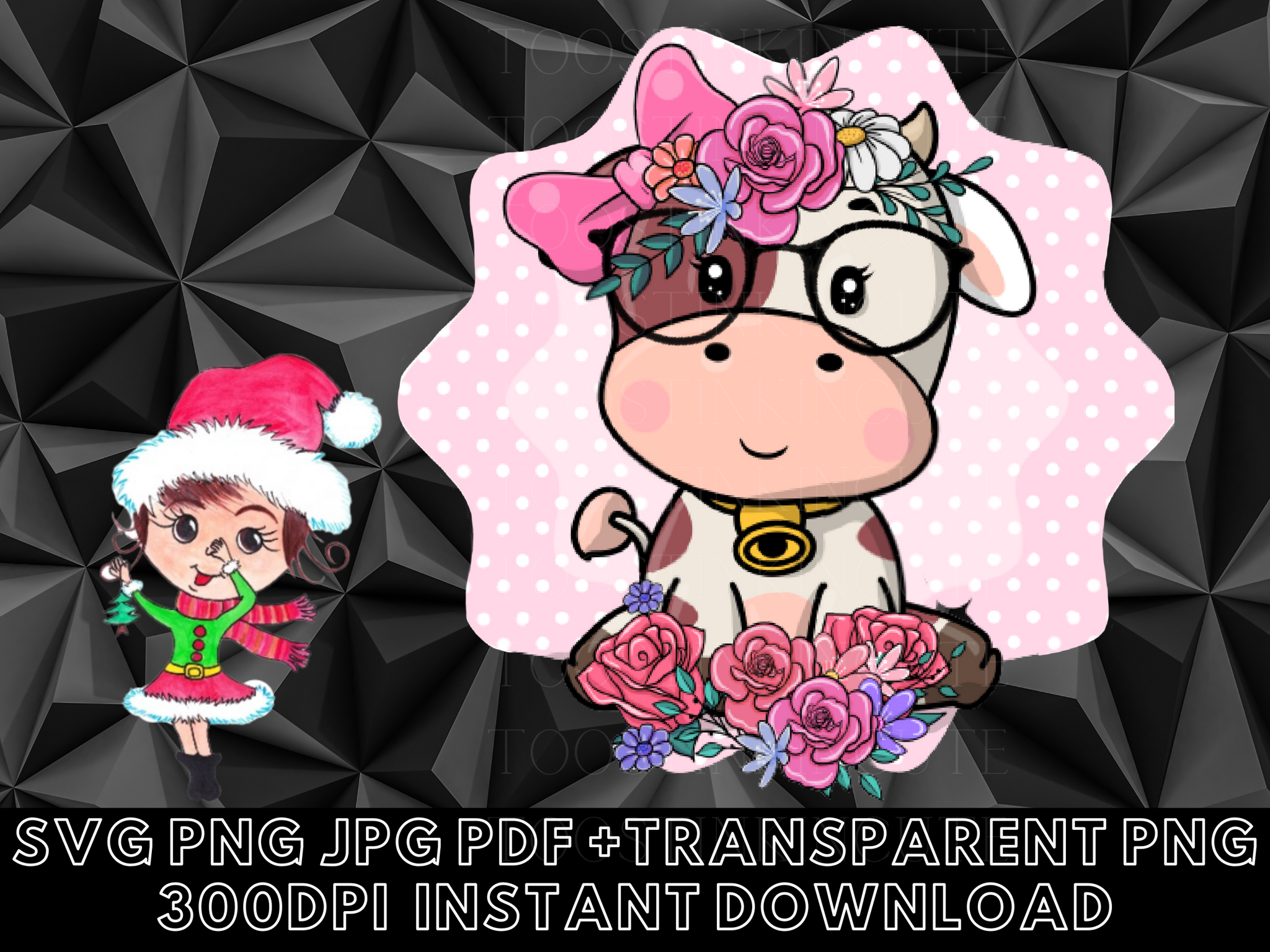 Cow with Glasses Digital Download|Cow with Glasses PNG|Cow SVG|Cow Print|Little Girl Cow|Cow Sublimation|Cow DTF|Cow Jpg Instant Download