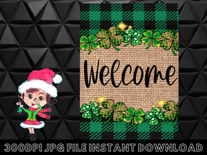 Burlap St Patricks Day Garden Flag Digital Download|JPG|Burlap Shamrock|Burlap Banner|Lucky PNG|Sublimation Design|PNG Dtf Design