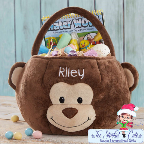 Plush Monkey Embroidered Personalized Easter Basket