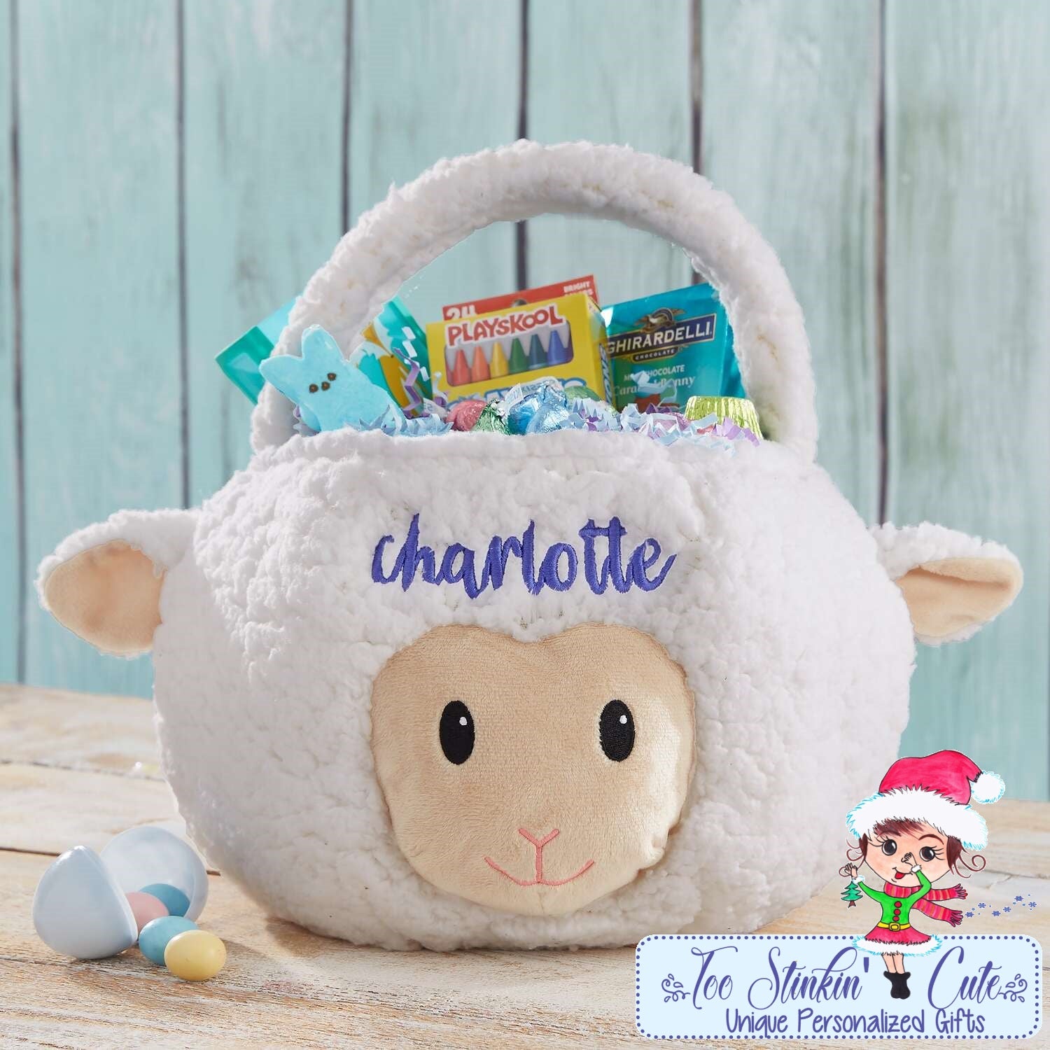Plush Lamb Embroidered Personalized Easter Basket