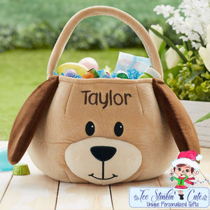Plush Puppy Dog Embroidered Personalized Easter Basket