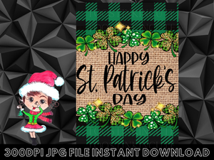 Burlap Happy St Patricks Day Garden Flag Digital Download|JPG|Burlap Shamrock|Burlap Banner|Lucky PNG|Sublimation Design|PNG Dtf Design