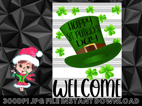 Striped St Patricks Day Hat Garden Flag Digital Download|JPG|Burlap Shamrock Hat|Burlap Banner|Lucky PNG|Sublimation Design|PNG Dtf Design