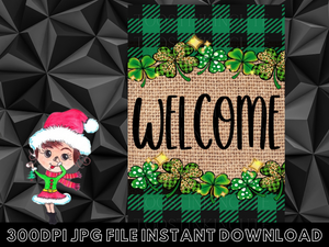 Burlap Welcome St Patricks Day Garden Flag Digital Download|JPG|Burlap Shamrock|Burlap Banner|Lucky PNG|Sublimation Design|PNG Dtf Design