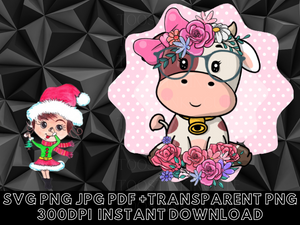 Cute Cow Png|Cow Digital Download|Cow Svg Instant download|Cute Cow Svg|Cow Image Png|Cow with Glasses Png|Cow Clipart Svg|Cow Glasses Png