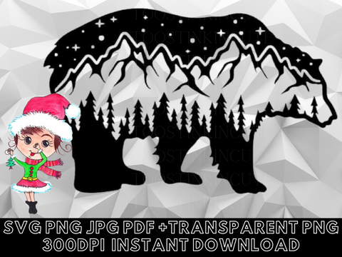 Bear Silhouette Wilderness Digital Download|JPG PNG Pdf SVG Instant download|Graphic File|Grizzly Bear Svg|Bear Silhouette Png|Bear in Woods