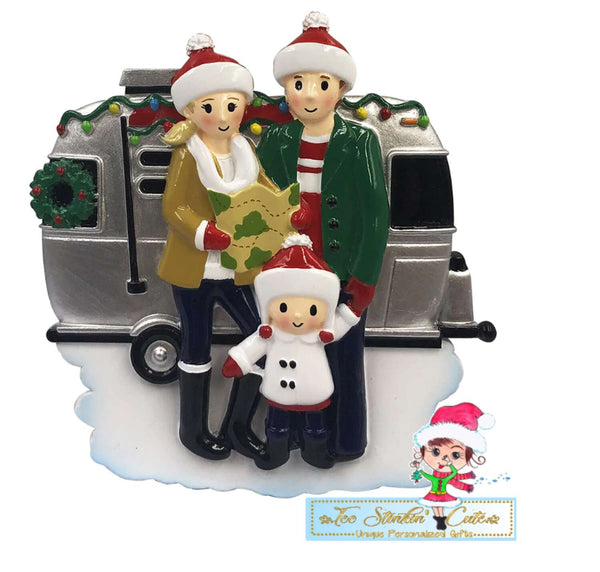 Personalized Christmas Camping RV Family of 3 Ornament|Camper Ornament|Camping Ornament|Happy Camper|Camping Gift|Happy Camper Ornament