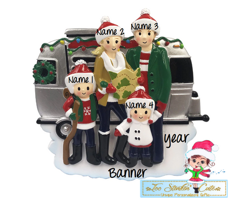 Personalized Christmas Camping RV Family of 4 Ornament|Camper Ornament|Camping Ornament|Happy Camper|Camping Gift|Happy Camper Ornament