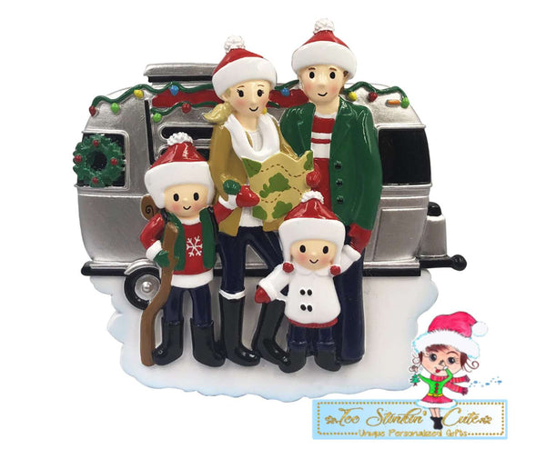 Personalized Christmas Camping RV Family of 4 Ornament|Camper Ornament|Camping Ornament|Happy Camper|Camping Gift|Happy Camper Ornament