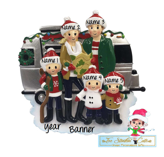Personalized Christmas Camping RV Family of 5 Ornament|Camper Ornament|Camping Ornament|Happy Camper|Camping Gift|Happy Camper Ornament