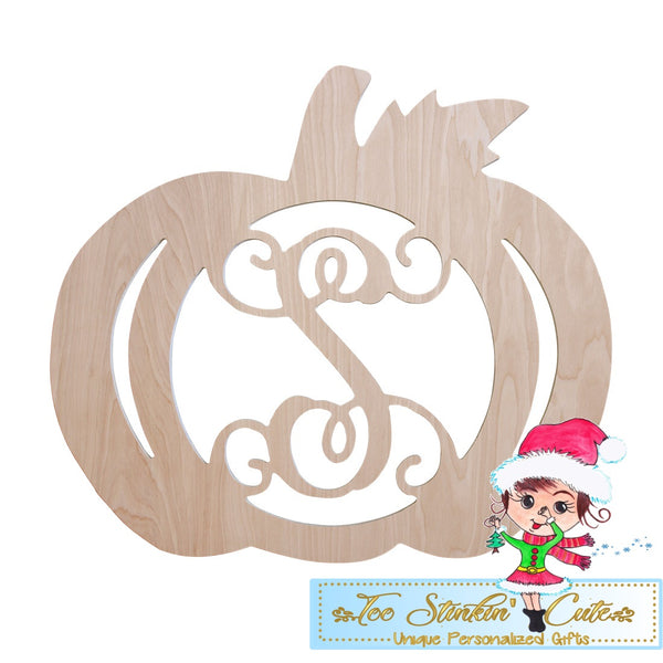 Unfinished Pumpkin Monogram Birch Wood Decor 20" L x 18" H