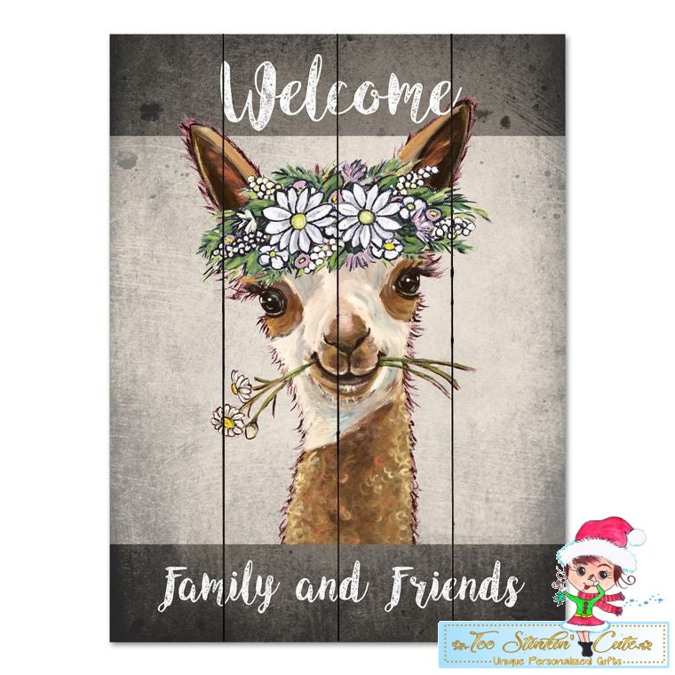 Alpaca with Daisies Pallet Wood Home Decor