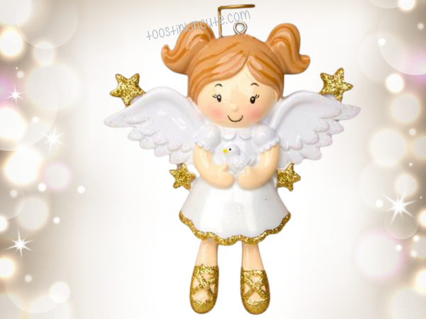 Girl Angel with Dove Personalized Christmas Ornament