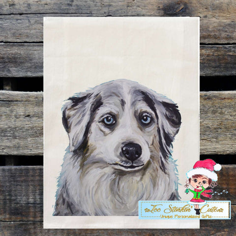 Set of 2 Australian Shepherd Dog Flour Sack Towel/ Tea Towel