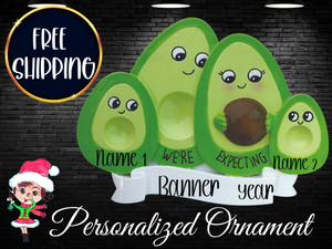 Expecting Avocado Family of 5 Personalized Christmas Ornament