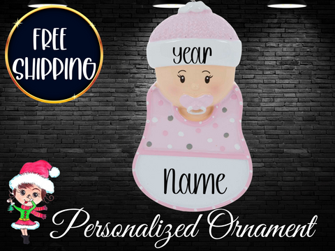 Baby Girl Christmas Ornament,Custom Baby Girl Ornament, Baby's 1st Christmas Ornament,Bib Custom Baby Ornament,Personalized Baby Ornament