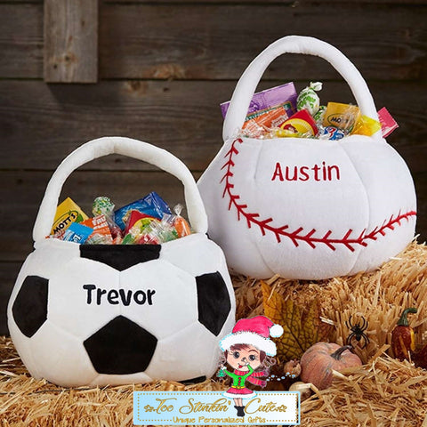 Personalized Halloween Trick or Treat Basket Soccer or Baseball