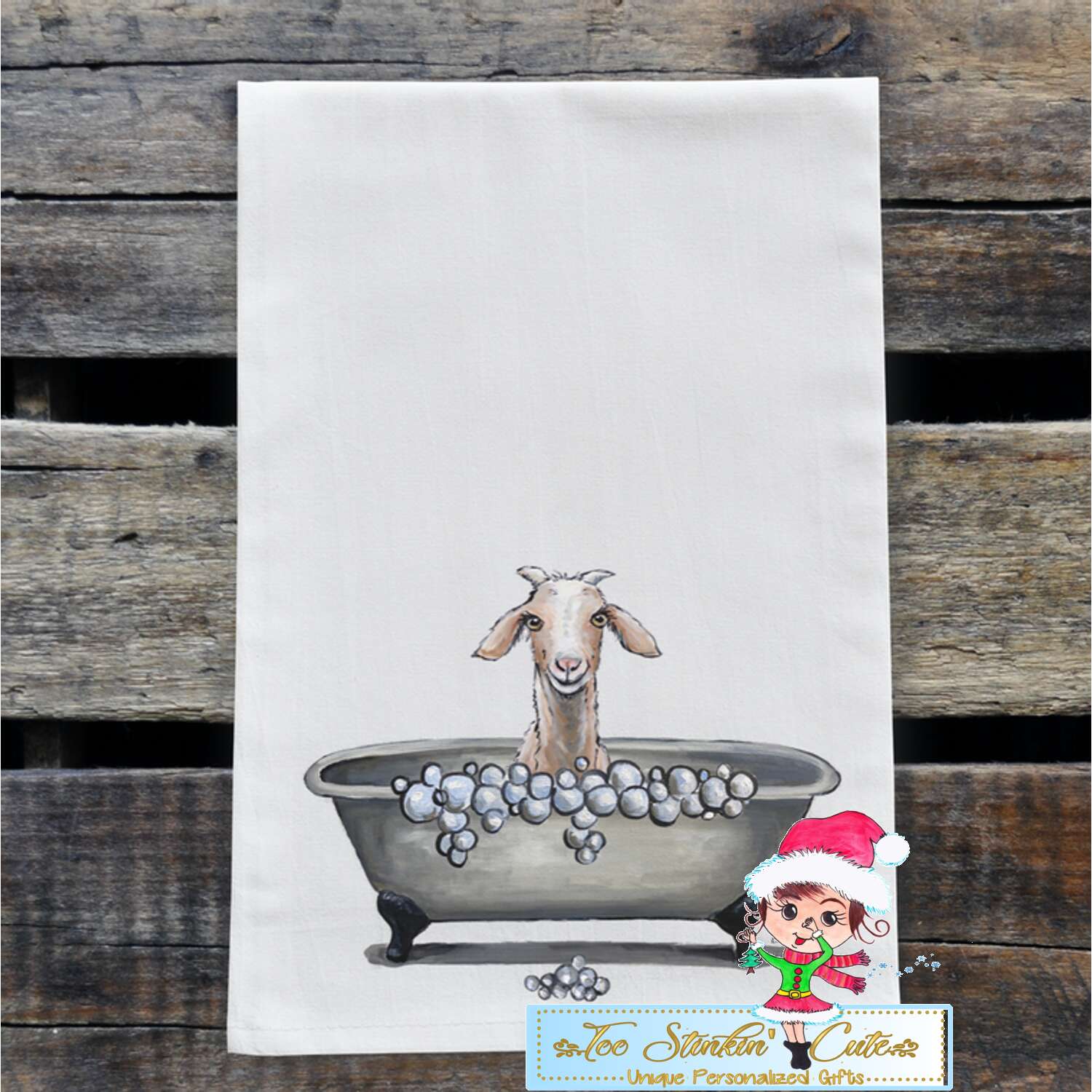 Bath Tub Goat Flour Sack Towel/ Tea Towel