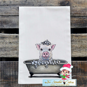 Bath Tub Pig Flour Sack Towel/ Tea Towel