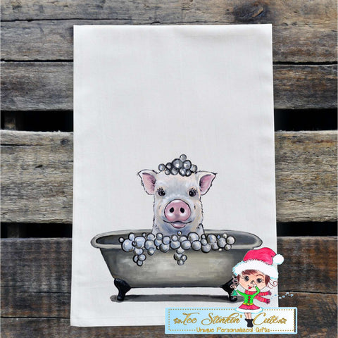Bath Tub Pig Flour Sack Towel/ Tea Towel